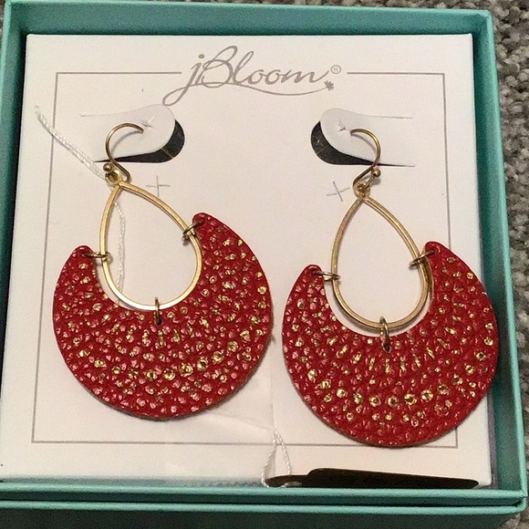NIB,  jBloom - Red and Gold Faux Leather Earrings - Picture 1 of 1